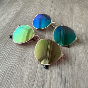 TWO Pairs of Mirrored Fashion Sunglasses - Green Rose gold - Blue/Green Gold